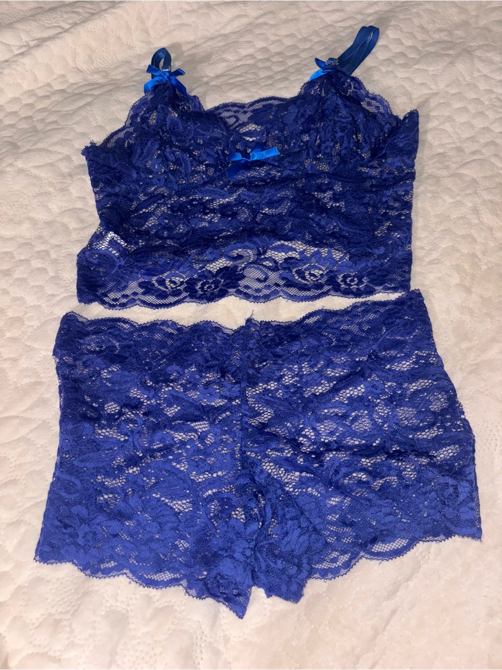 Lace Bralette and Short Set - Royal Blue